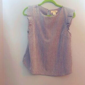 Striped grey and white Monteau flutter sleeve top, women’s large